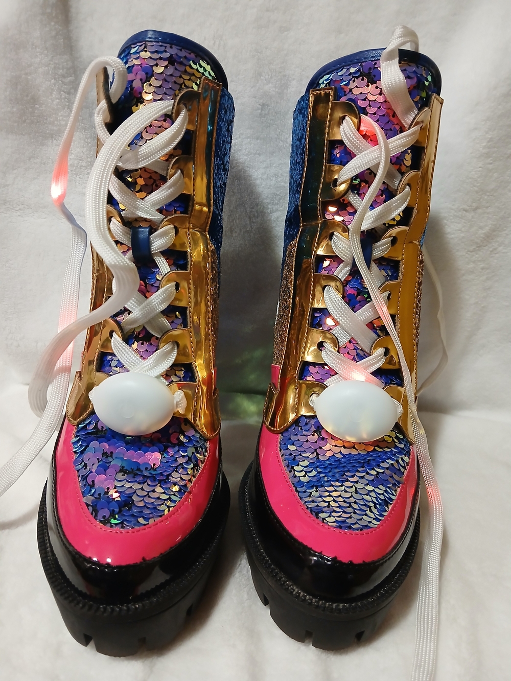 Cape Robbin Sequined Platform Lace-Up Women's Boots  Multicolor W/flashing Laces
